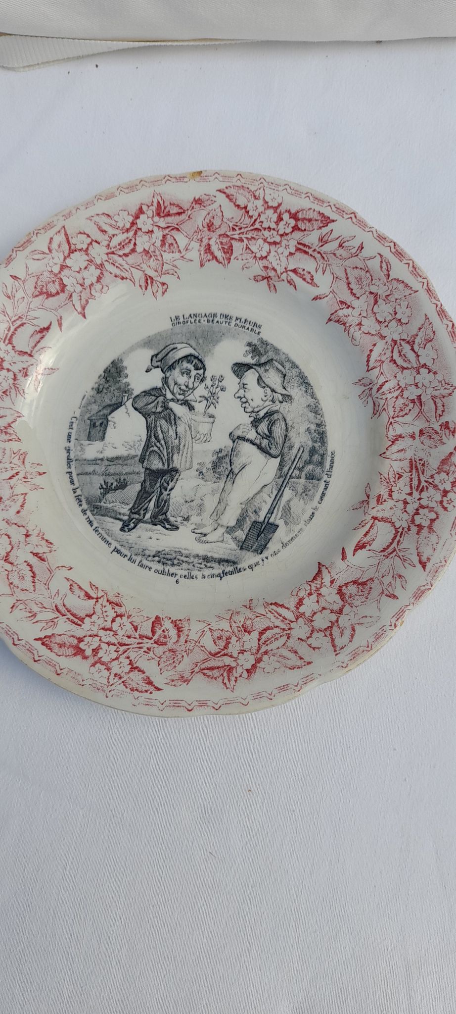 3 talking dessert plates earthenware from Gien the language of flowers n°', 5 and 6 diam 20 cm