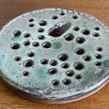 Vintage celadon blue glazed stoneware flower vase signed Pierlot at Ratilly