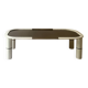 Rectangular coffee table with rounded edges, lacquered metal, brass & smoked mirror, 70s design.