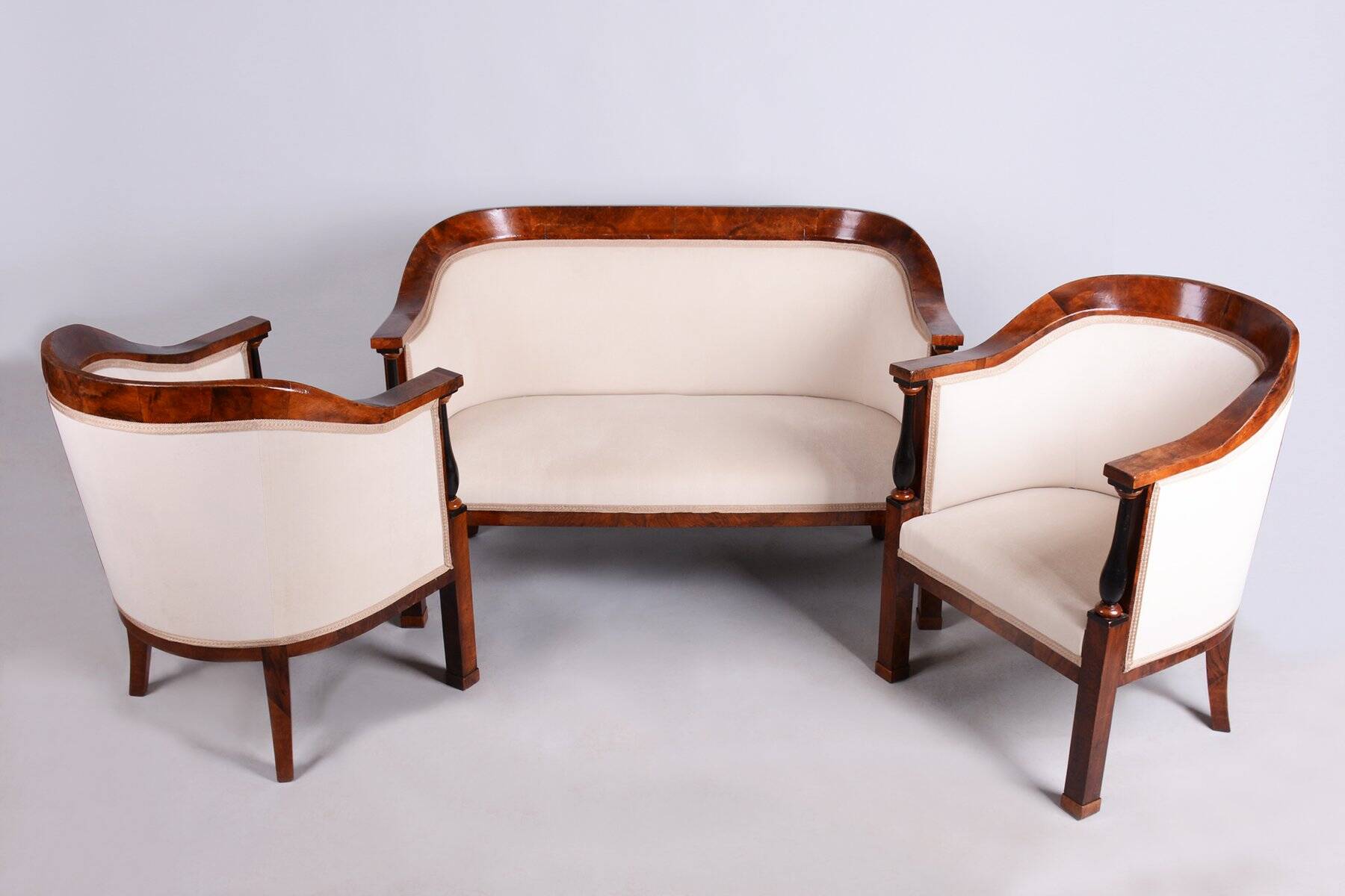 Biedermeier Seating Set in Walnut and Ebony, Austria, 1820s, Set of 3