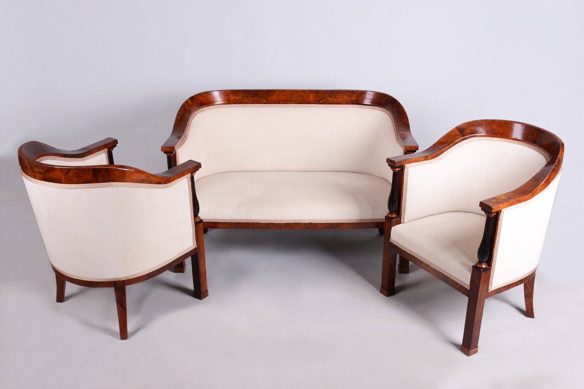Biedermeier Seating Set in Walnut and Ebony, Austria, 1820s, Set of 3