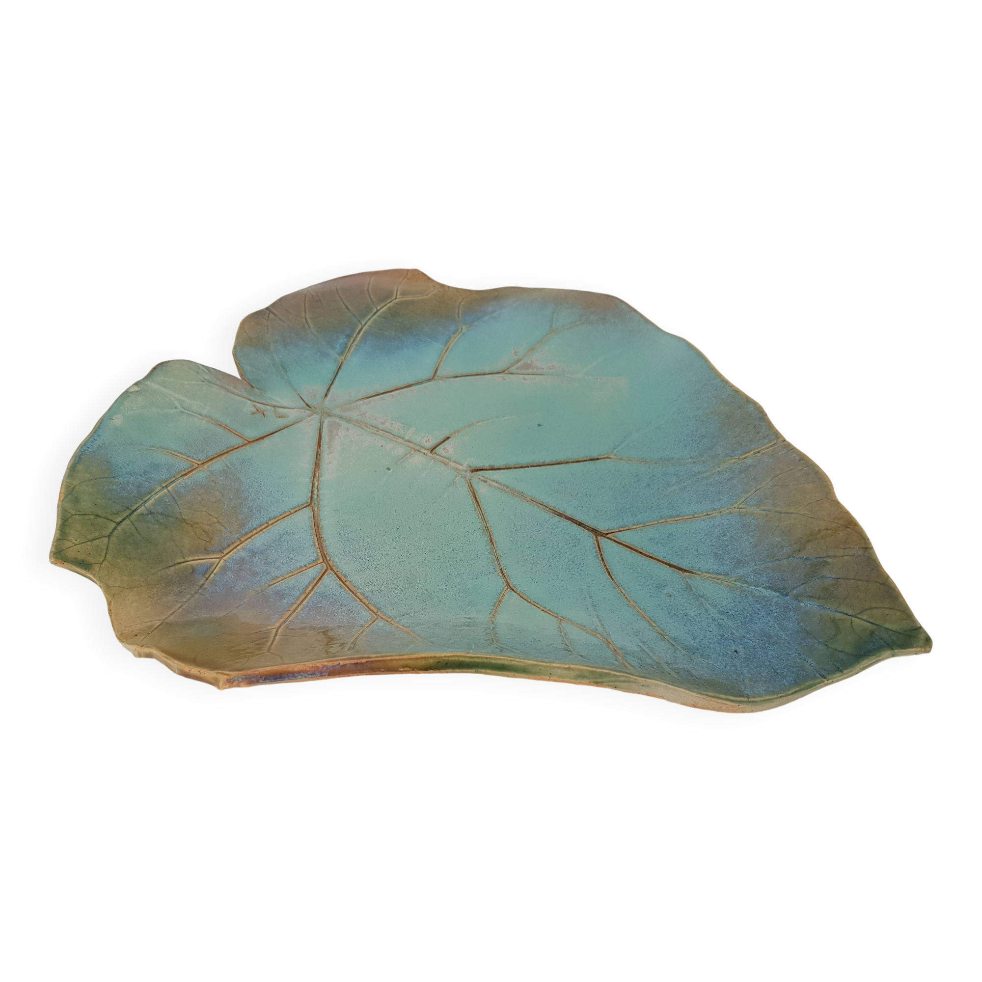 Ceramic Dish Vine Leaf Signature to identify X Luc (40cm)