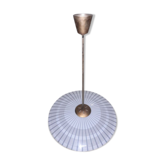 Lustre vintage UFO en verre et bois années 70 Tchécoslovaquie