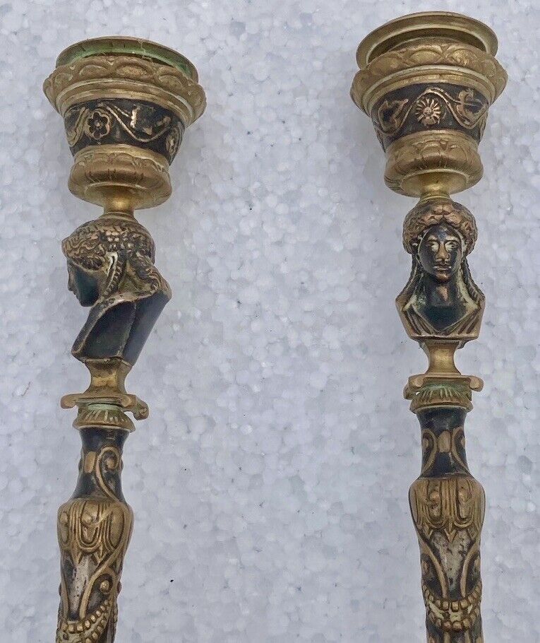 Pair of candlesticks old decor medallion a l antique signed F.Barbedienne