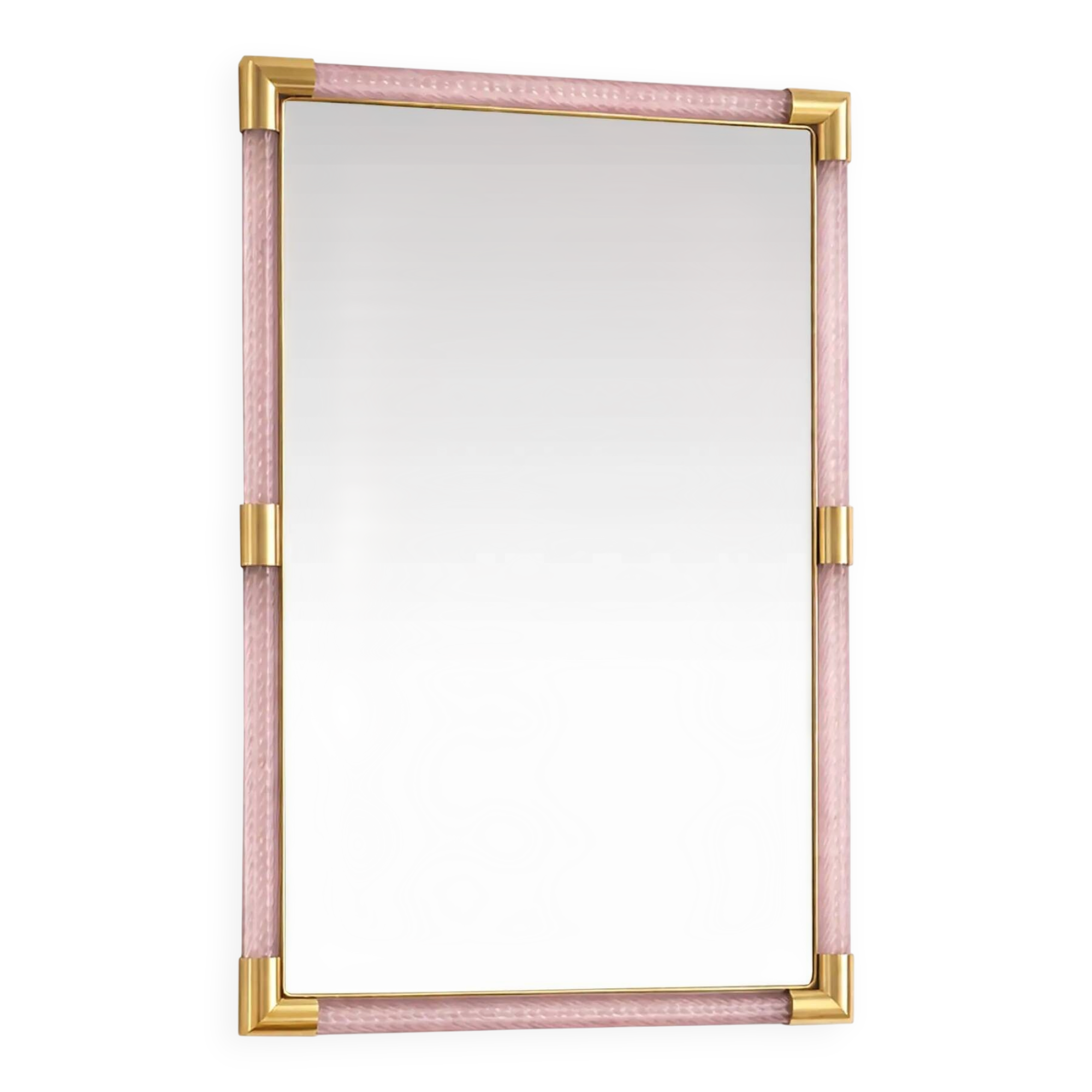 Elegant Modern Pink and Gold Mirror with Torchon Murano Glass Work