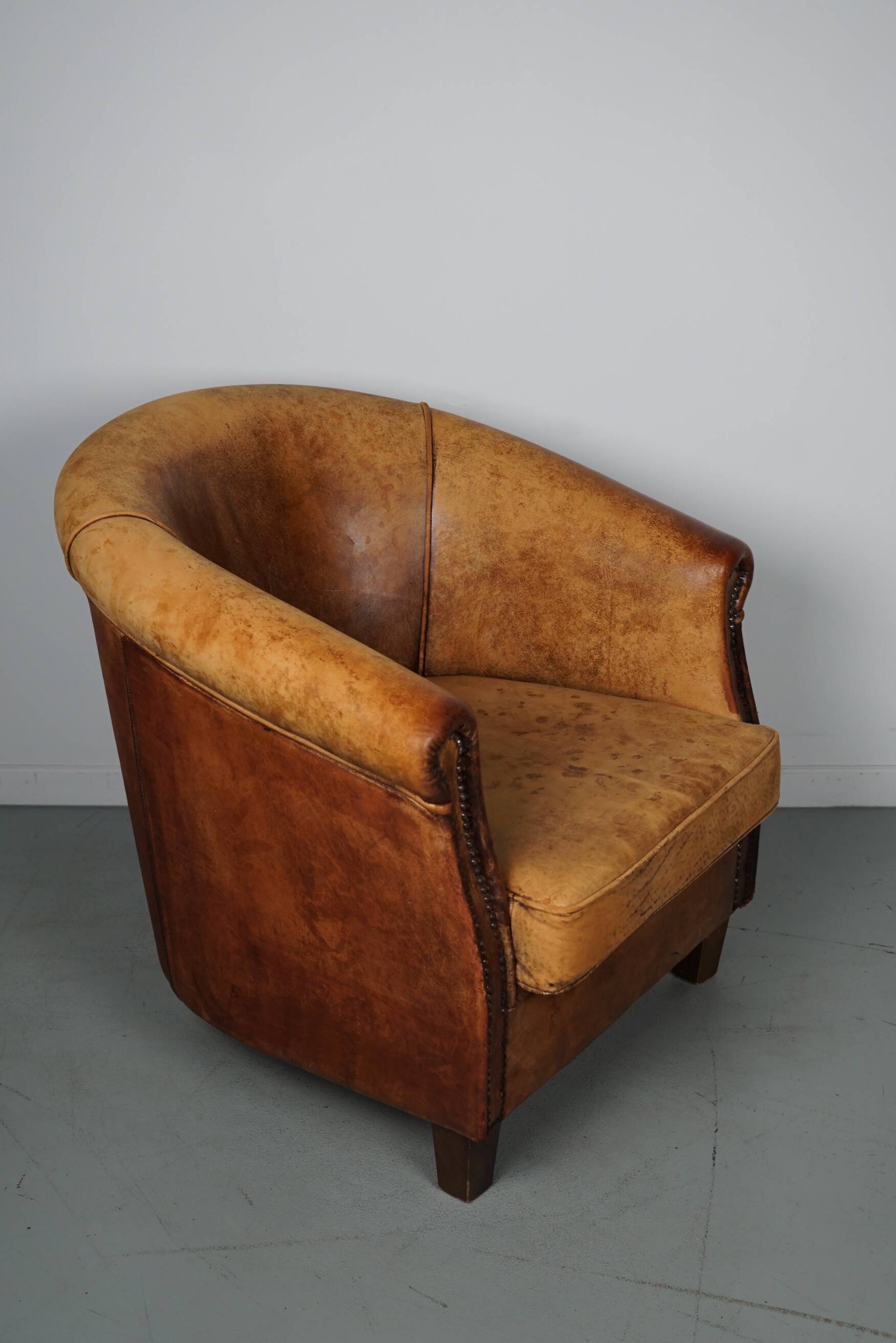 Vintage dutch cognac colored leather club chair