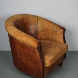 Fauteuil club vintage en cuir couleur cognac, pays-bas