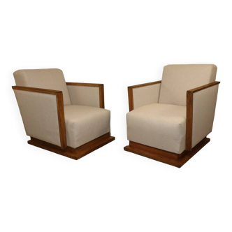 Pair of modernist cubic armchairs, 1940