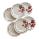 6 vintage dessert plates Moulin des Loups with burgundy floral decoration.