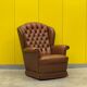Original English Chesterfield Wingback Chair - Vintage Cognac Leather