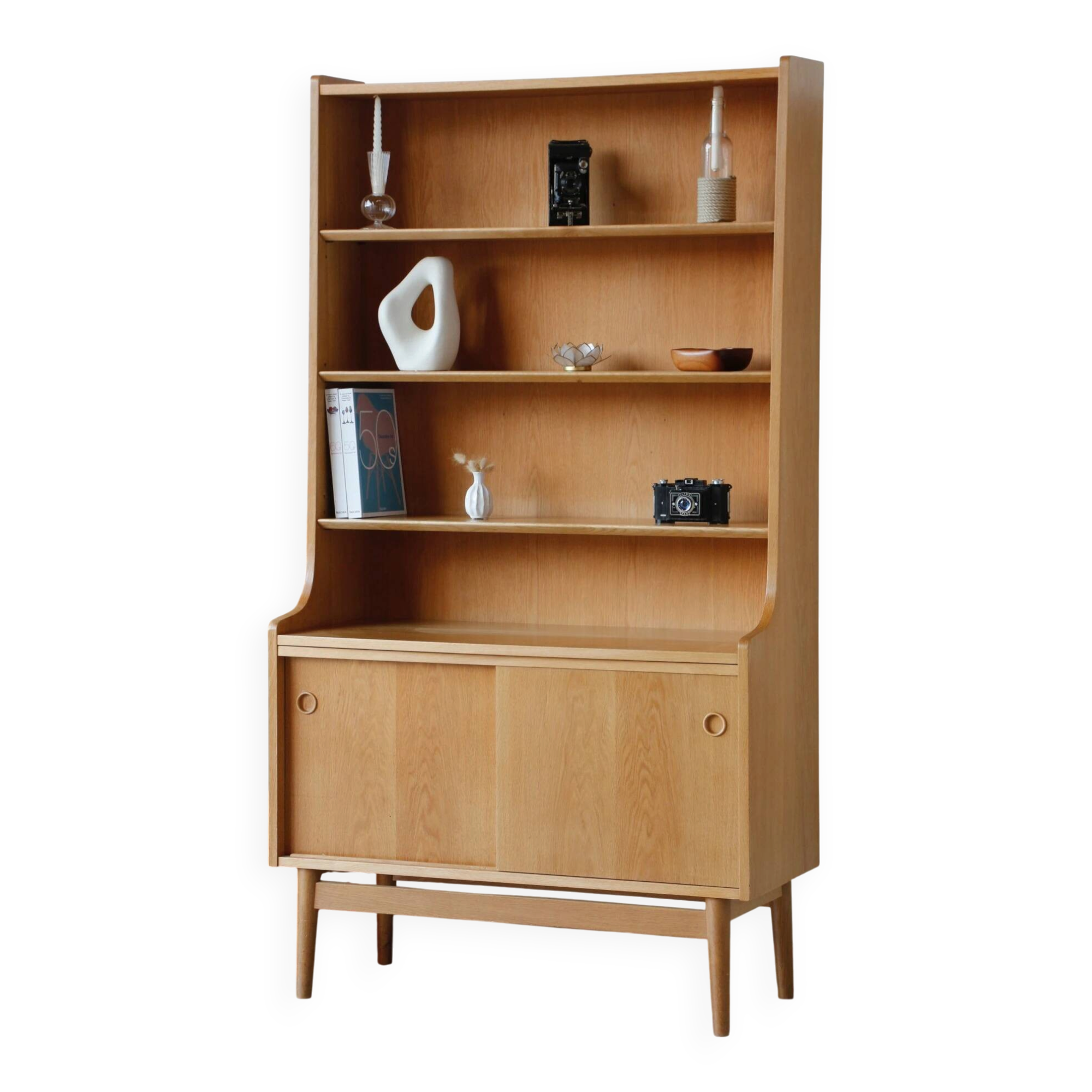 Renovated vintage Scandinavian oak library