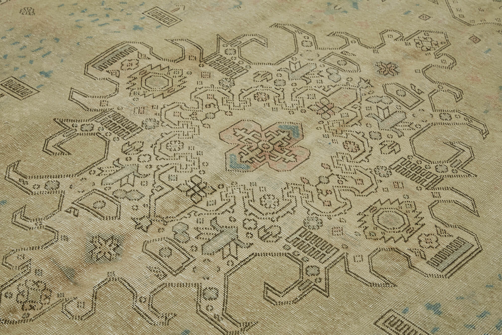 Hand-Knotted Anatolian Vintage 1970s 224 cm x 338 cm Beige Wool Carpet