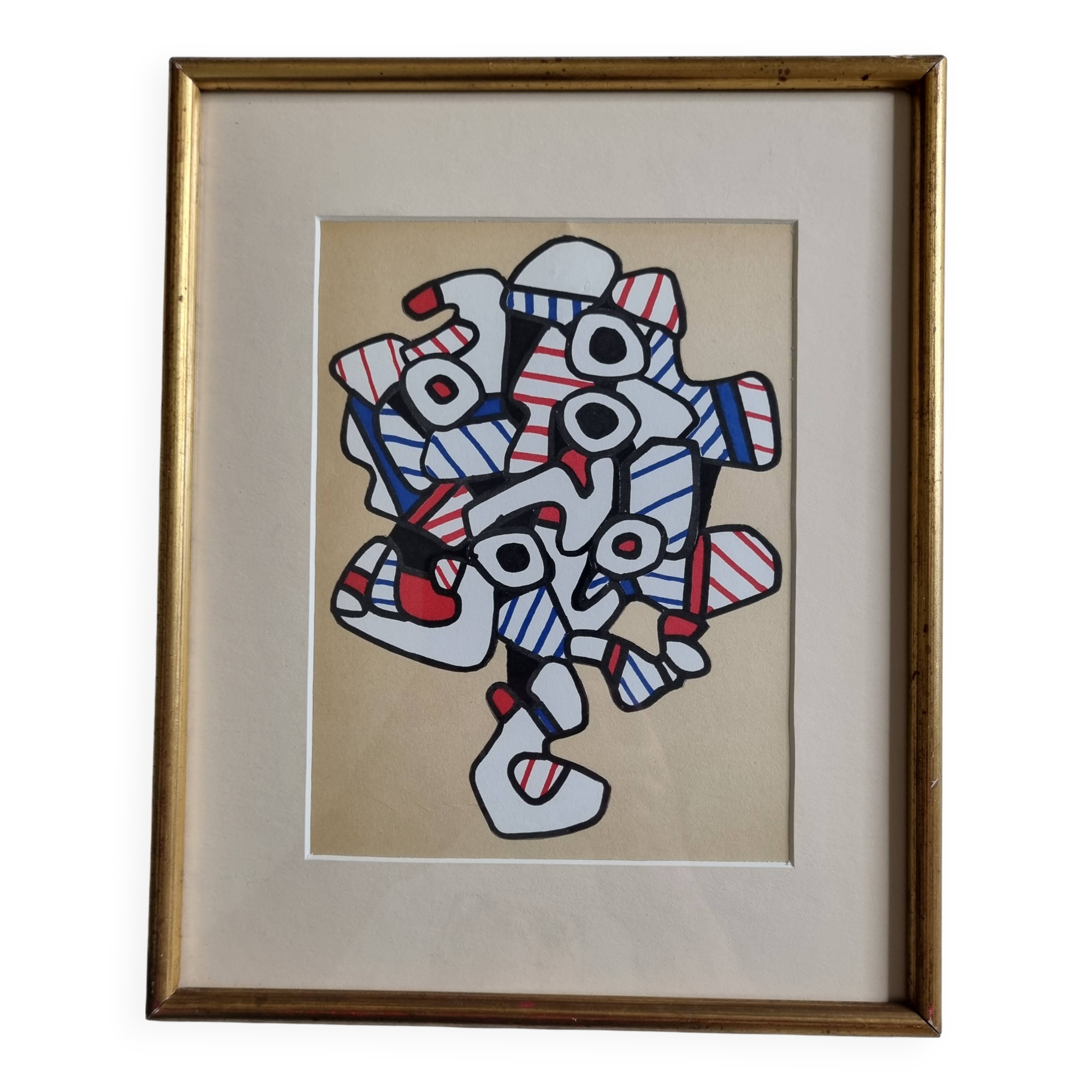 Silkscreen print after Jean Dubuffet, framed, 1970s, 25 x 31 cm