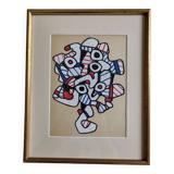 Silkscreen print after Jean Dubuffet, framed, 1970s, 25 x 31 cm