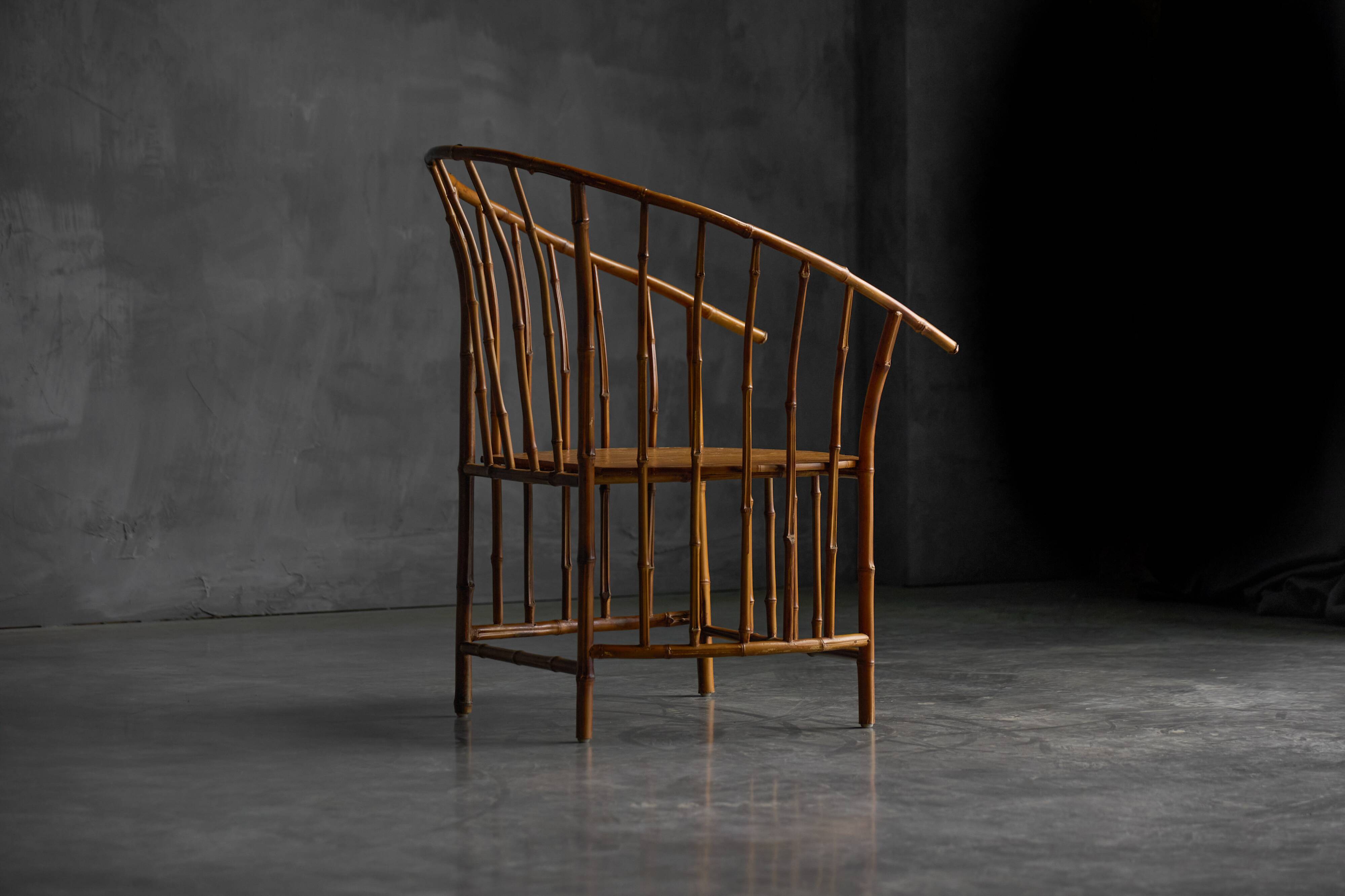 Rustic Wabi Sabi Bamboo Armchairs, France, 1970s