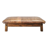Banc de gym en chêne tchèque des années 1940 et cuir patiné