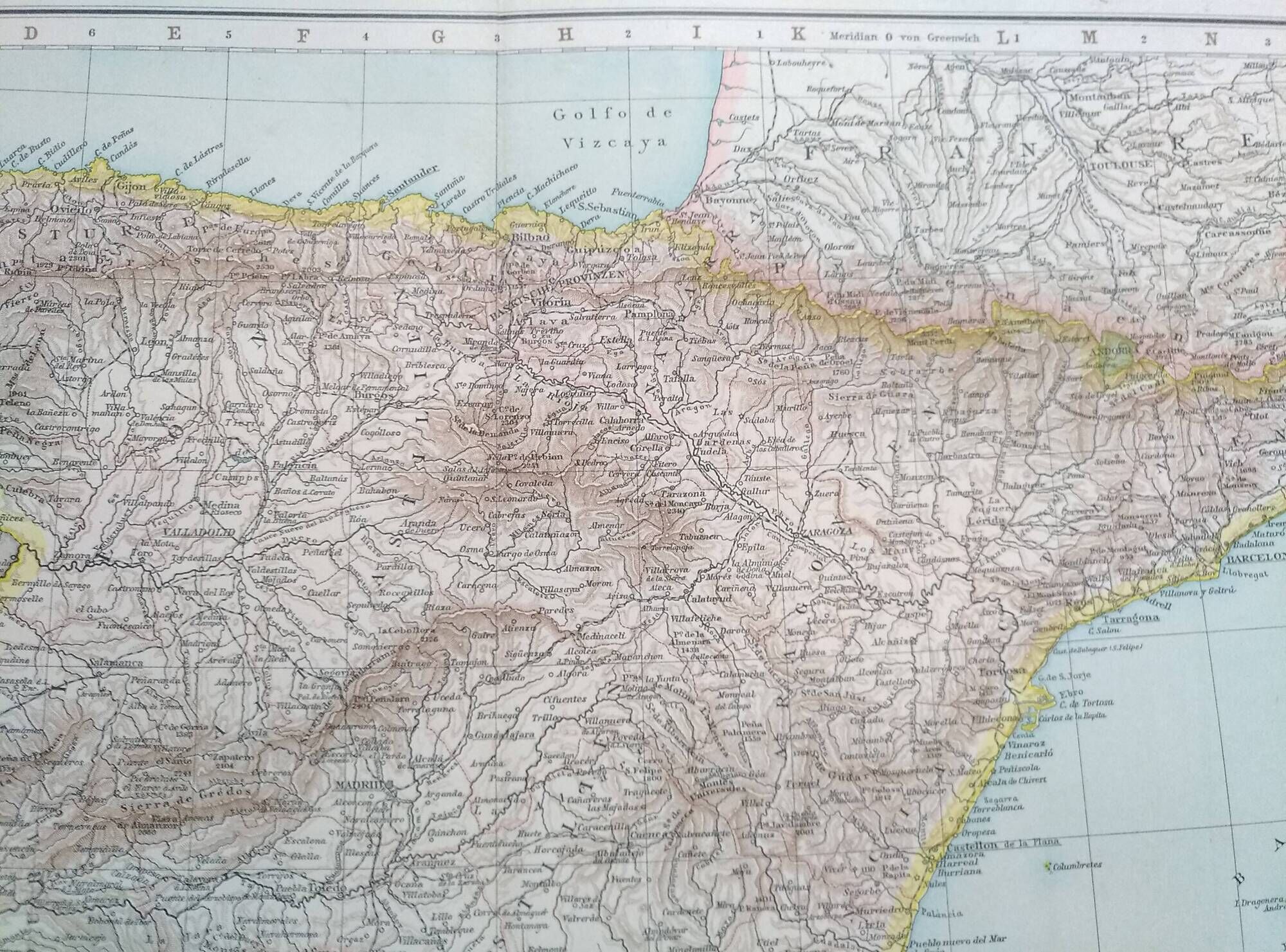 A geographical map from Atlas Richard Andrees year 1887 Spain and Portugal
