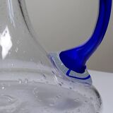 Bubble glass decanter with cobalt handle from Val de Pome Biot glassworks