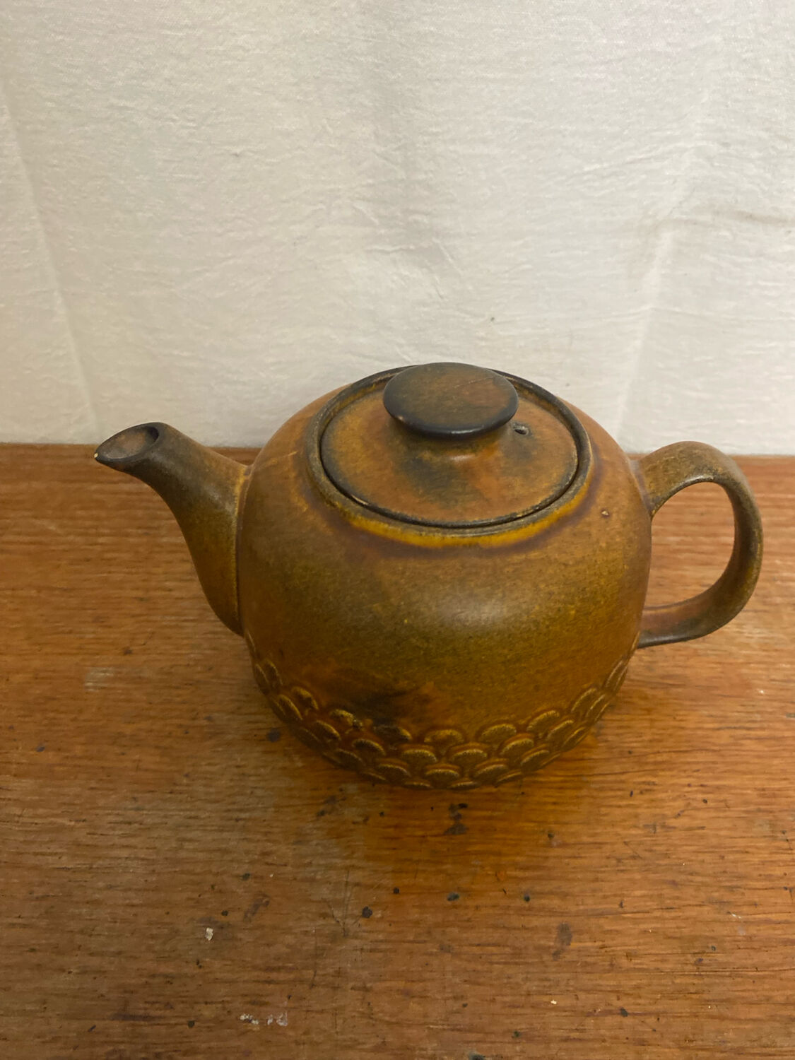 Vintage KW Feuerfest Embossed Brown Ceramic Teapot #C786