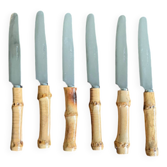 6 small vintage bamboo knives