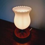 Scandinavian tripod lamp in white opaline and teak, 1960s