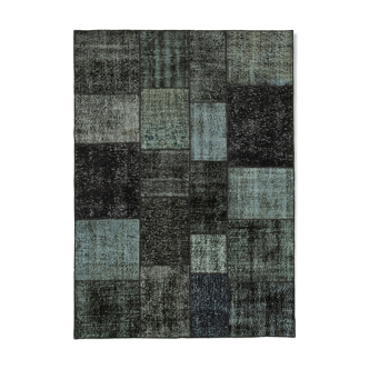 Hand-knotted turkish vintage 170 cm x 238 cm black patchwork carpet