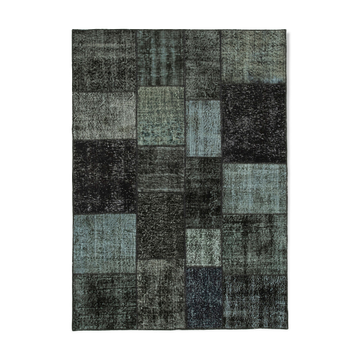 Hand-knotted turkish vintage 170 cm x 238 cm black patchwork carpet