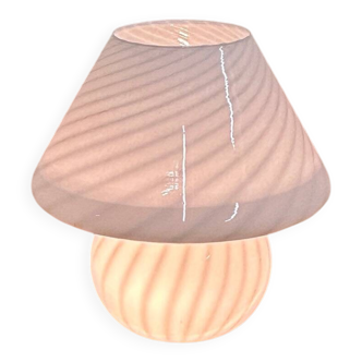 Vintage white swirl glass mushroom lamp – Italian style opaline table lamp. 1970