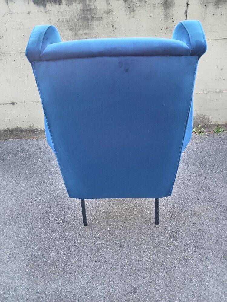 Chair with blue velvet backrest, 1960s