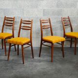 Suite of 4 Czech chairs wood and fabric Yellow "Univerzal" late 60