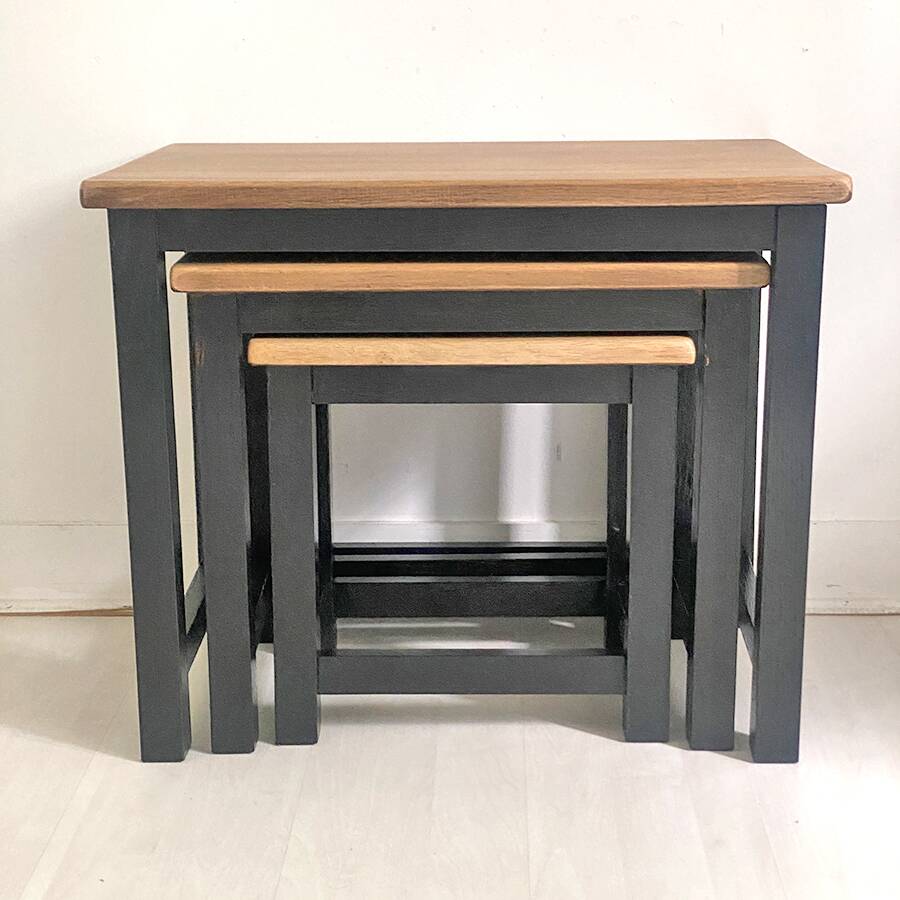 Nesting tables brutalist style solid oak 1960s