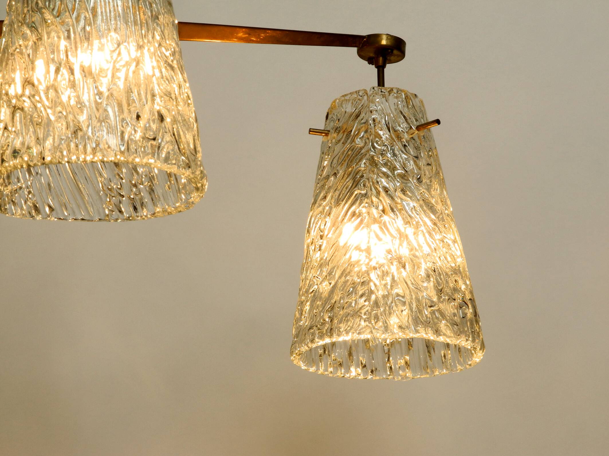 Heavy Mid Century ceiling lamp with three glass shades by Rupert Nikoll