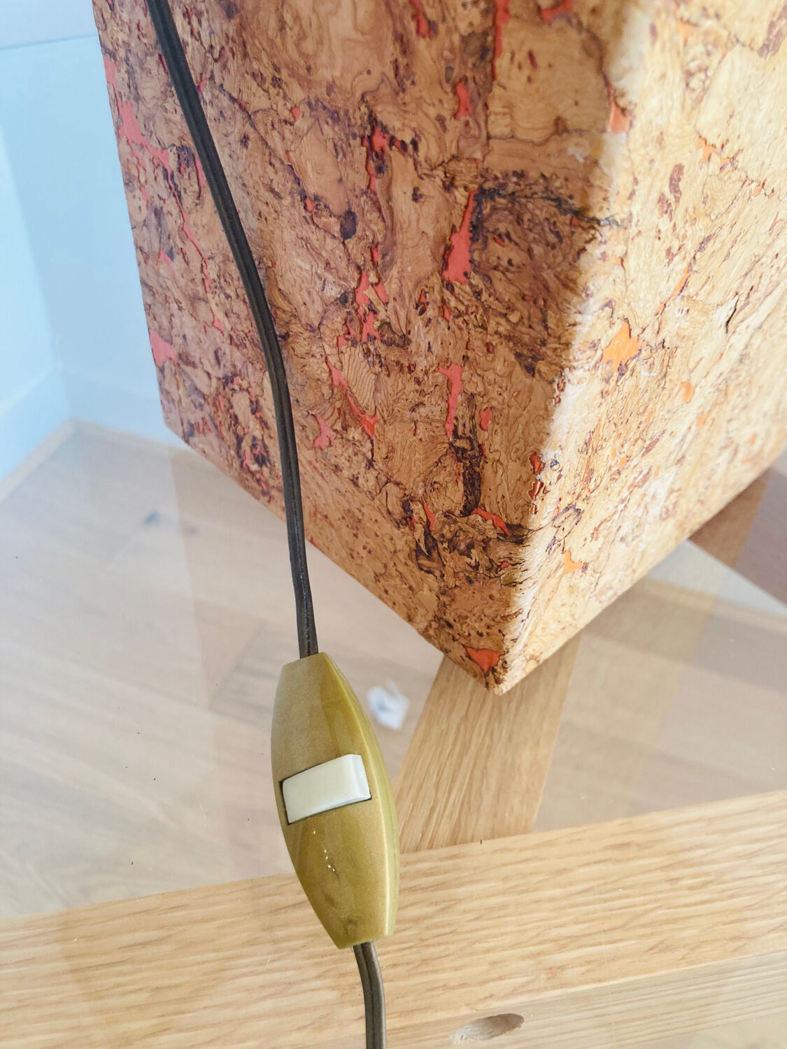 Large cork table lamp, Mid-Century