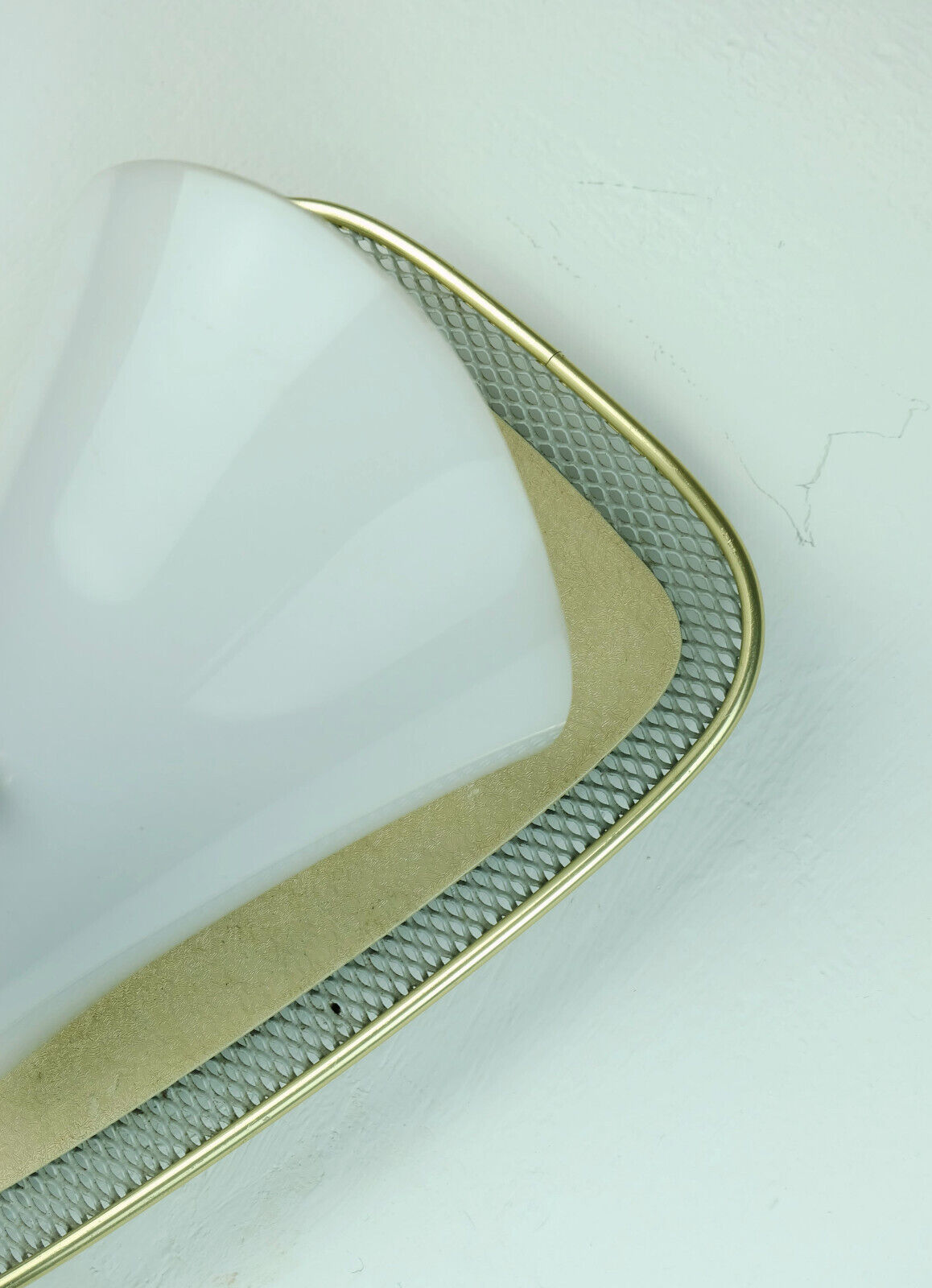 1950s sconce gray metal mesh and brass with white acrylic shade