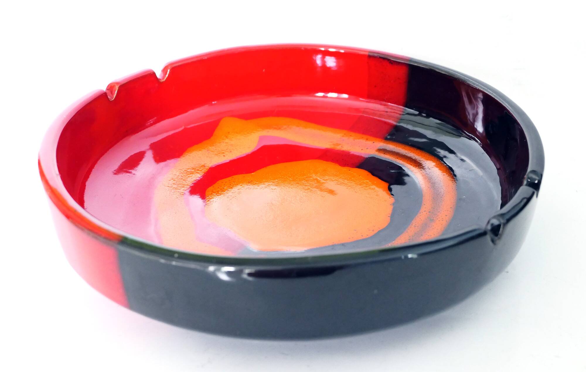Vintage Italy red orange black ceramic ashtray 1970 Bitossi for Raymor