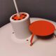 Beautiful older PH 4/3 hanging lamp, in white, with original orange suspension.
