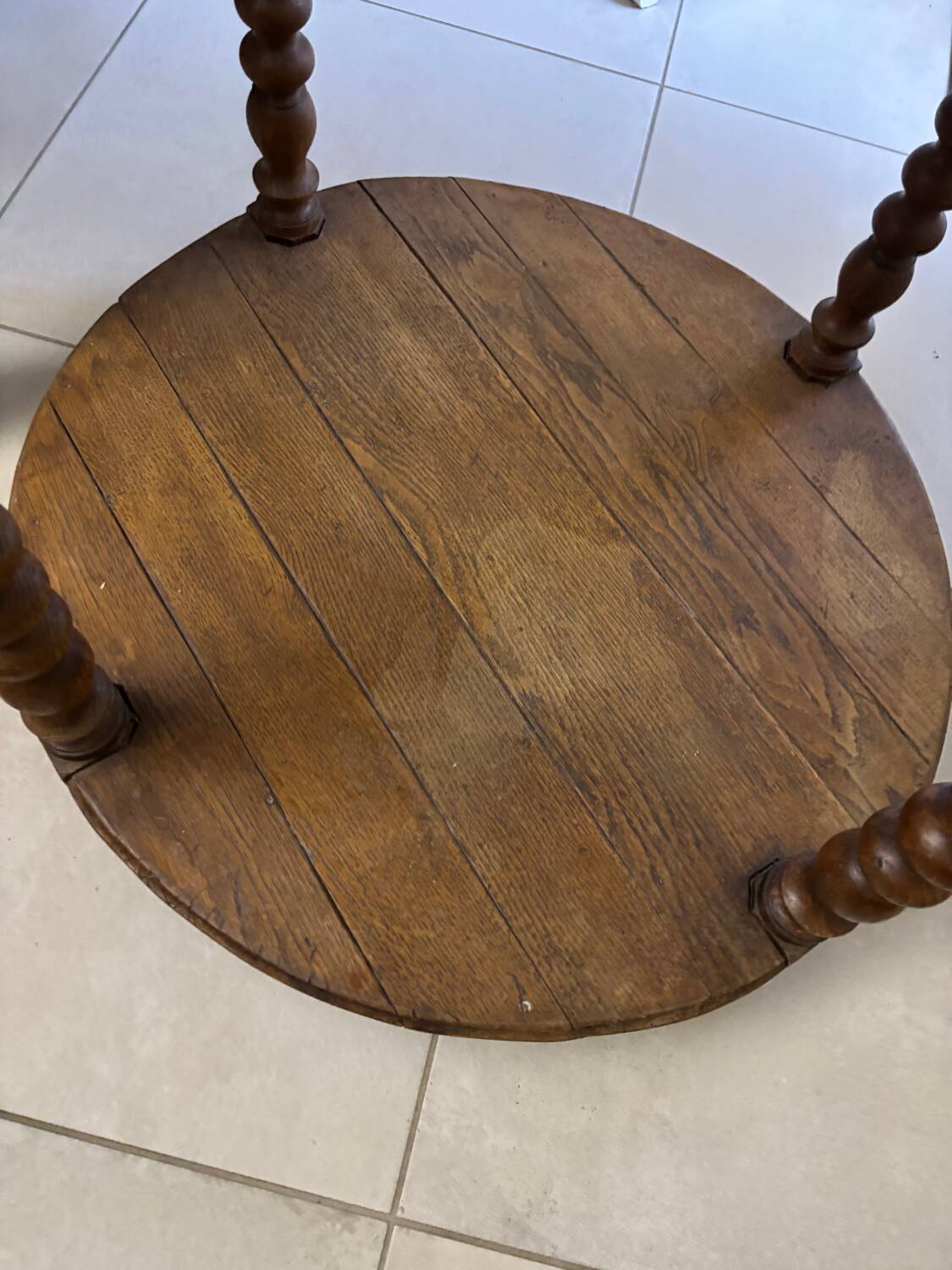 Round turned wooden side table