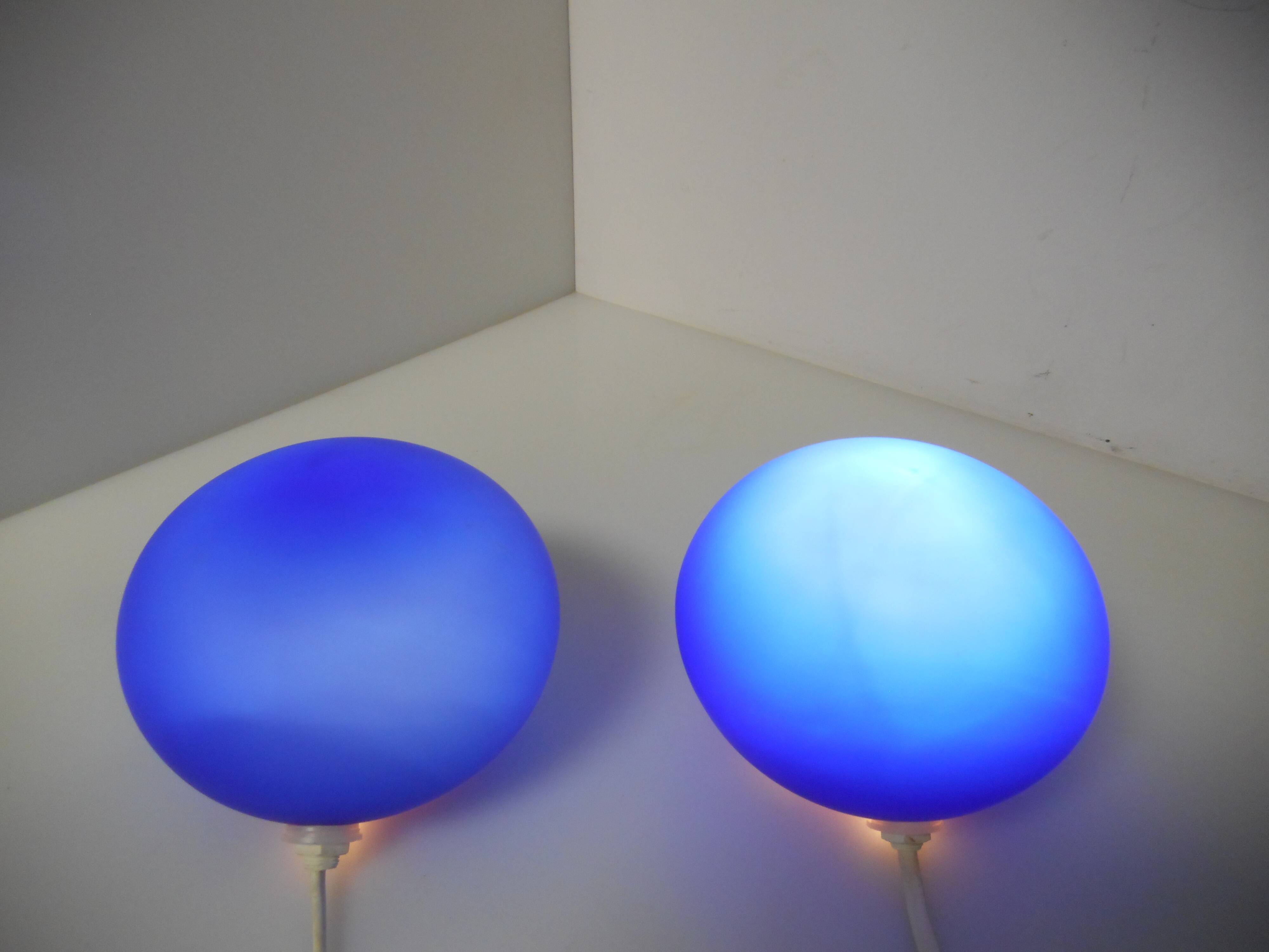 Pair of blue ball lamps