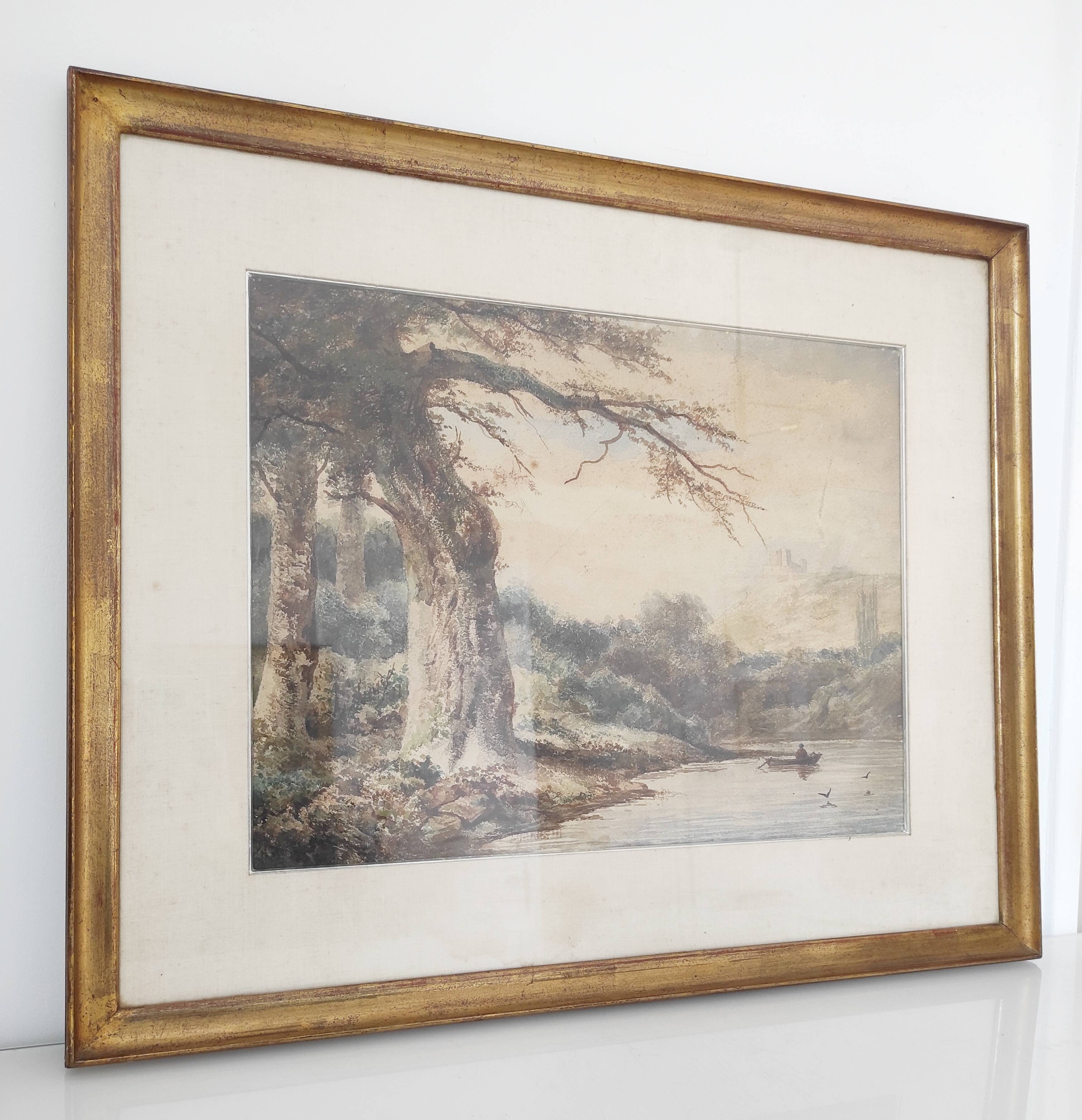 View of a Lake, 19th Century Framed Watercolor