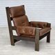 1970s, Scandinavian armchair, furniture leather, canvas, oak wood.