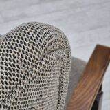 1960s, Scandinavian design, reupholstered high-back armchair, furniture wool, oak wood.