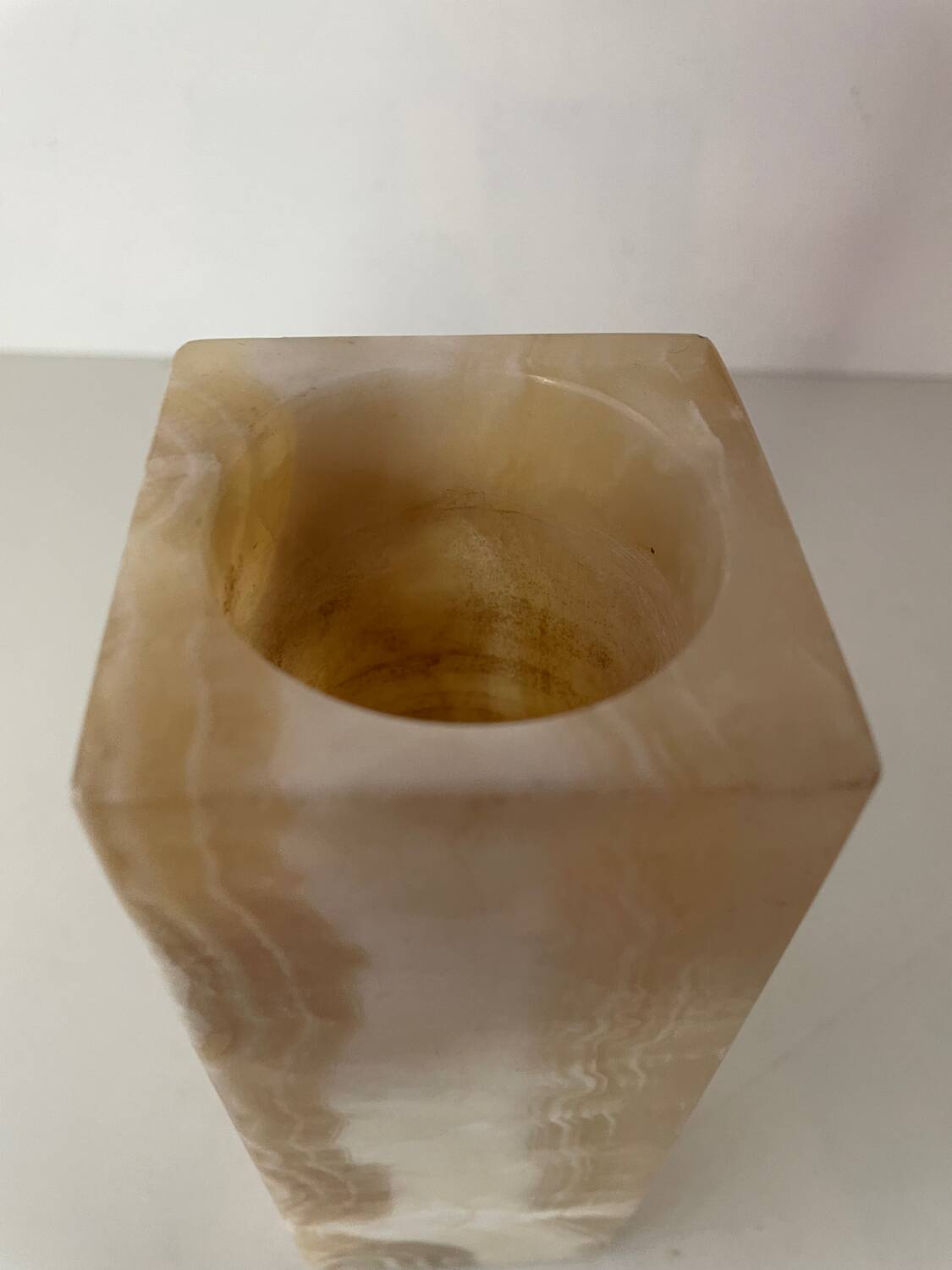 Cubic alabaster vase