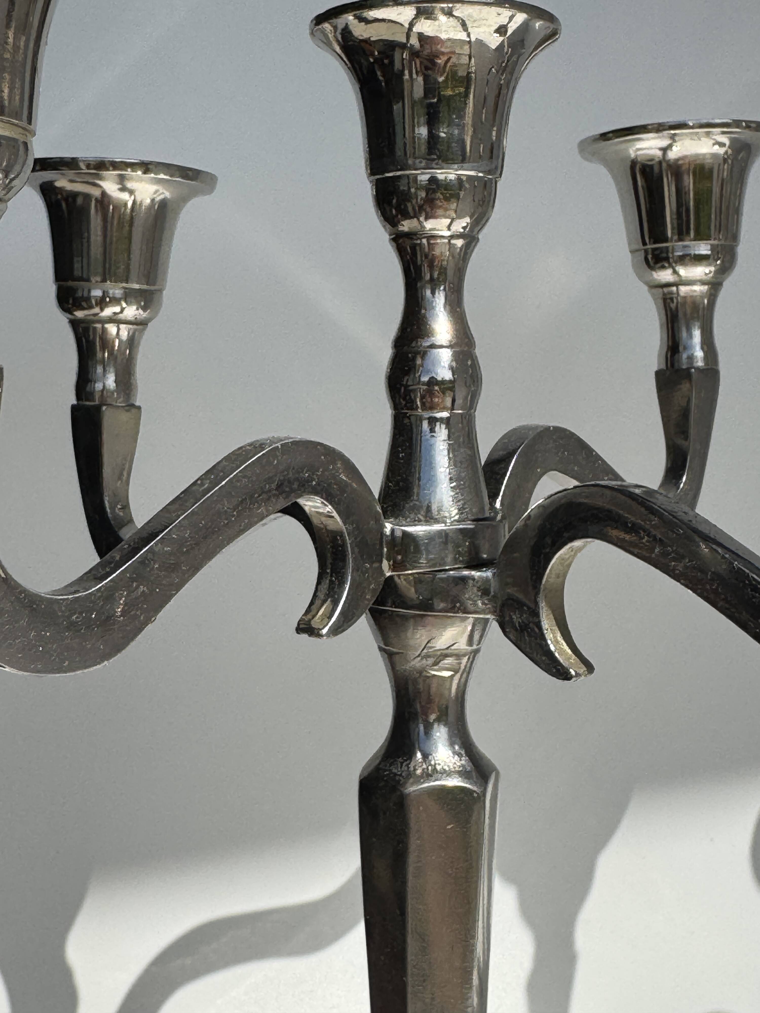 Pair of 5-arm silver-plated metal candlesticks H27