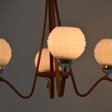 Mid-Century wood chandelier /dřevo Humpolec, 1970's.