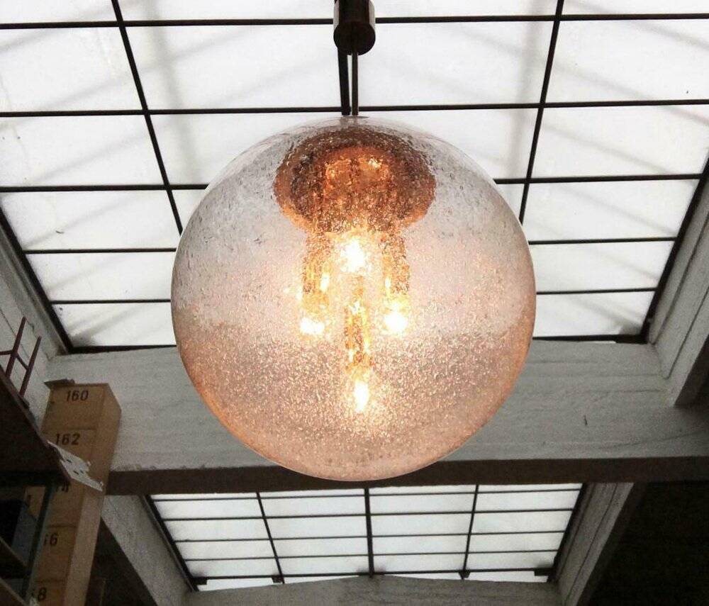Large glass and brass planet ball pendant lamp from the mid-century German space age, 1960s.