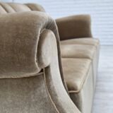 1960s, Danish 3-seater sofa, green furniture velour, oak wood legs.