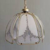 Gold metal pendant lamp and Murano glass panels by Eglo Leuchten Austria 1970