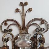 Pair of Silver Wrought Iron And Glass Wall Lights by Banci, Italy, 1940s