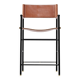 Tabouret de bar contemporain classique avec dossier en cuir marron naturel, gomme métallique noire