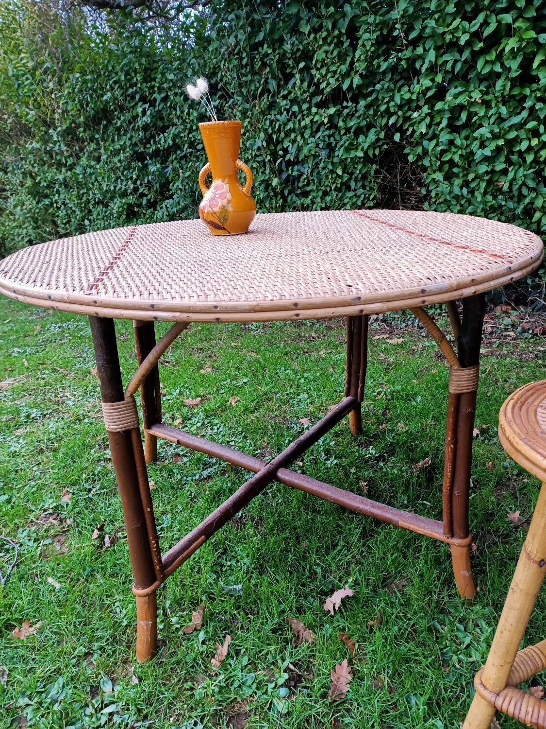 Wooden and rattan dining table